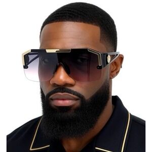 Fashion Men Sunglasses Shield UV400 Beach Shades Eyewear Elegant Rimless Large